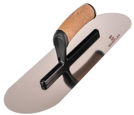 Skimflex Concrete Trowel – Rounded Nose Pool Trowel Cork Handle for Plastering, Rendering, Finishing Concrete, and Cement Work – Stainless Steel Blade – Professional Plastering Tools Set (15 380mm)