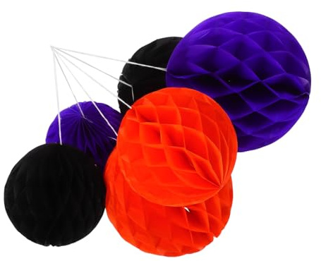 FIXOSHEE 6 Piezas Unidades Bolas Panal Colgantes para Halloween Decoración Festiva Naranja Negro Pompones para Techo Pared y Columnas