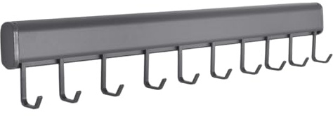 Alyxen 50cm Küchenstange mit 10 Haken | Selbstklebende Hakenleiste & Hängeleiste Ohne Bohren | Starke Haftung Aluminium Küchenreling für Küchenutensilien | Wandorganisation für Bad & Home Office