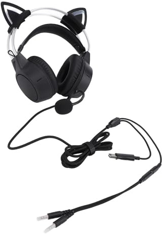 Jeffergarden Schwarzes Gaming-Headset, Kabelgebundener Cat-Ear-RGB-Kopfhörer mit Mikrofon, Einstellbares Geräuschunterdrückungsdesign für PC- und Laptop-Gamer
