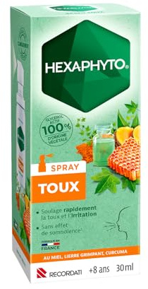 Hexaphyto | Spray toux | Soulage rapidement la toux & l'irritation | Hydratant & protecteur | Sans effet de somnolence | Goût miel | Dès 8 ans | Fabriqué en France | 30 ml