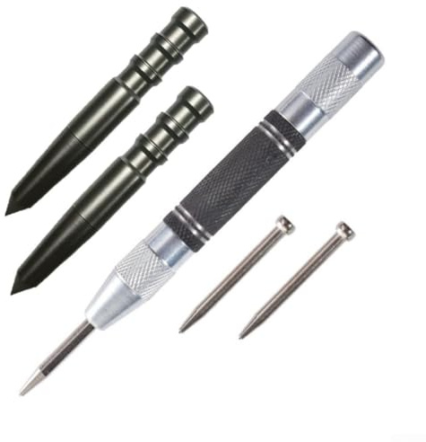 QuickPunch Lot de 5 poinçons centraux avec mécanisme à ressort et pointes remplaçables pour un marquage précis sur métal, bois, verre, plastique