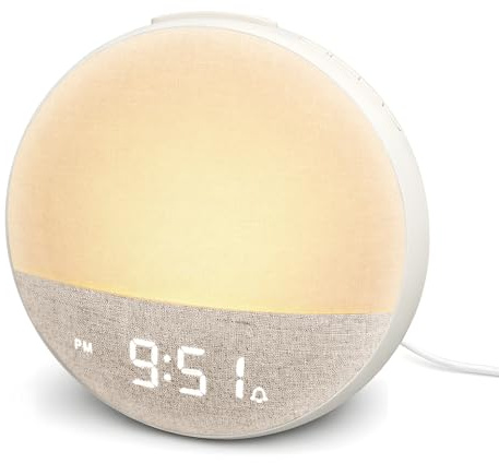 Tageslichtwecker mit 30 Naturgeräuschen,Lichtwecker Sonnenaufgang Wecker mit Wake Up Light,11 Lichtfarben,Dimmbar Nachttischlampe mit Ladefunktion Sonnenaufgang Wecker Einschlafshilfe und Timer