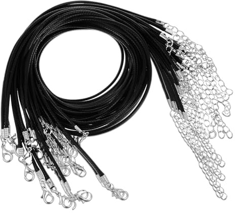 Mabor 30Pcs Black Leather Necklace Cord with Clasp, Black Waxed Rope Cord | Leather String Necklaces for Pendants Jewelry Making Beading Supplies