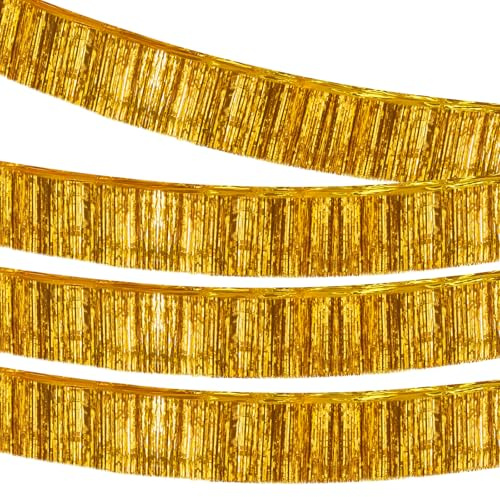 HNCY Lametta Fransen Girlande, 30×300cm Lametta Girlande Gold | Glänzende Quasten Foil Fringe Garland, Metallic Foil Lamettas Vorhang für Hochzeit Geburtstag Party Abschlussfeier
