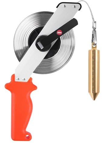 Cekegon Ölmessband 50m, Stahl Maßband mit 240g Messing-Messlot | Doppelseitig, Ergonomischer Griff, Schnelles Messen des Ölstands und der Tiefe