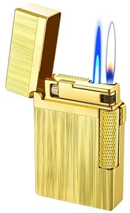 Dual Flame Lighter – Retro Feuerzeug Vintage mit Metallgehäuse, Winddicht für Party & Sammler (B Gold)