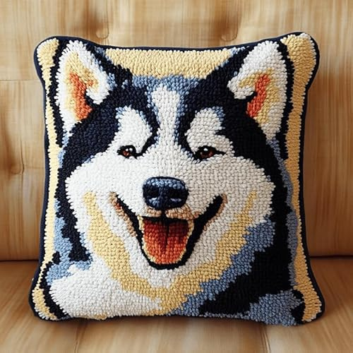 JWPSHIJIE Knüpfset für Kinder, DIY Knüpfkissen mit Hund Motiv – Komplettset mit Knüpfrahmen, Knüpfhaken & Wolle – Bastelset für Anfänger (43 cm x 43 cm) -5