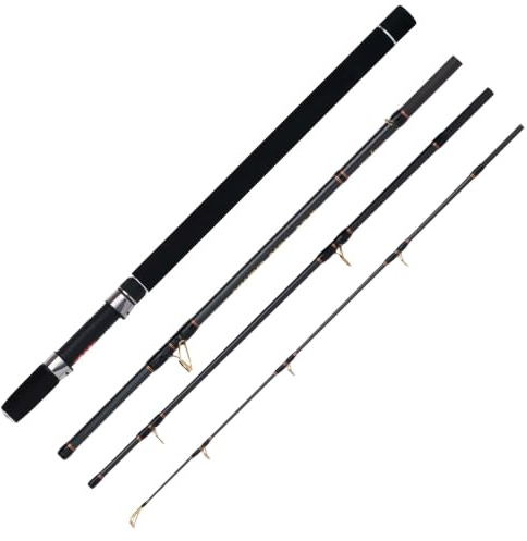WFT Sea Sparrow Travel Lot de 4 cannes à pêche de voyage pour pollack, cabillaud, flétan et lieu noir, 216 cm de long, canne à pêche norvégienne, pour la pêche en mer, flétan Jigger