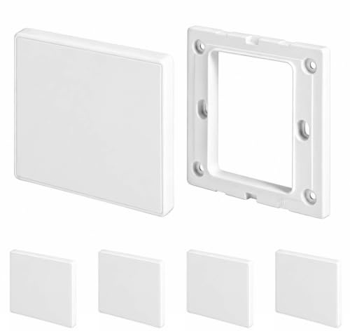TLDBATICE Placa de pared ciega, 4 unidades, cubierta ciega, empotrada, 8,6 x 8,6 cm, plástico, sin tornillos, cubierta de enchufe de una sola marcha, color blanco, para enchufes o interruptores no