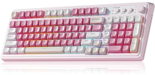 TZMRIT Aula S99 Clavier de jeu, claviers d'ordinateur sans fil, tri-mode Bluetooth/2,4 GHz/USB-C, clavier crème personnalisé avec pavés numériques, bouton média rétroéclairé RVB (rose)