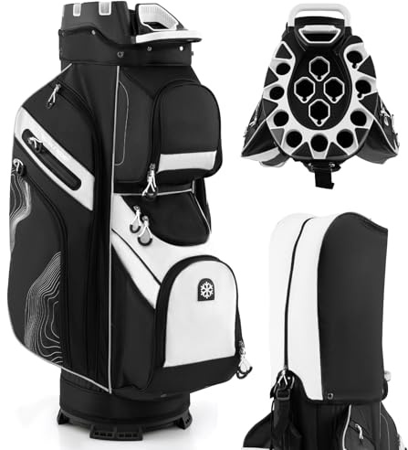 SPOTRAVEL Golf Cart Bag Lightweight Portable Golf Club Bag | with 14-Way Molded Top Dividers, Cooler Pocket, 11 Pockets, Padded Strap and Rain Hood, Golf Bag for Men Women