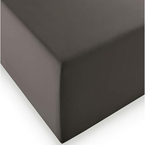 fleuresse 1119 XXL Jersey Stretch Spannbetttuch (96% Baumwolle, 4% Elasthan), mit Rumdumgummizug, Ökotex 100, für Matratzen bis 40 cm Höhe, 180 x 200-200 x 220 cm, anthrazit