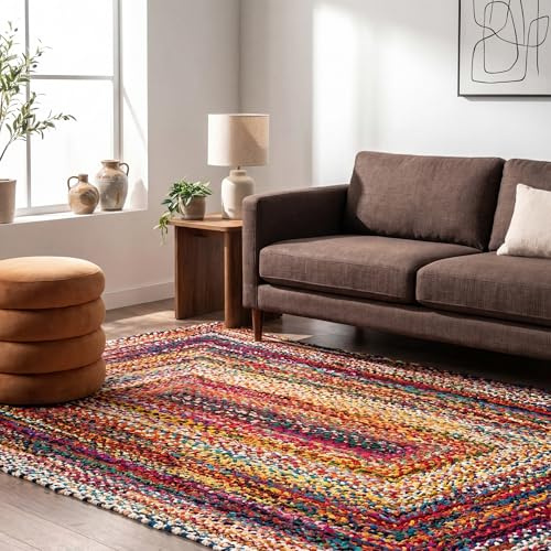 Nuloom Tammara Multicolor, 4' x 6', Hand Braided, Bohemian, Cotton, Soft and Cozy, High Traffic, Stain Resistant, Easy Clean, Durable Area Rug for Bedroom, Living Room, Dining, Den, Entryway