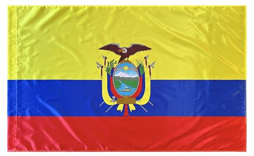 Bandera de Ecuador, Bandera para Desfile y Fiesta, Tricolor Amarillo Azul Rojo con Escudo Nacional (multicolor 150 x 90 cm Satén)