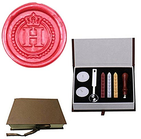 MDLG Vintage Alphabet Buchstabe H Krone Kranz Initiale Embossment Hochzeit Einladungen Geschenk Karten Wachs Siegel Stempel Stationäre Siegelwachs Stempel Holz Händel Set Box Kit
