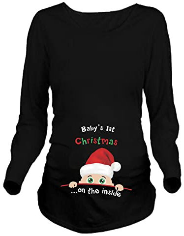 Q.KIM Donna Maglietta Premaman T-Shirt Divertente Neonato-Christmas,Nero M