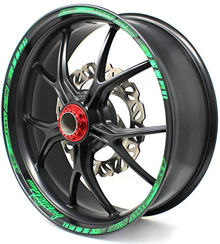 18 Teiliges Felgenrandaufkleber Neon Line Felgendesign inkl. Felgenbettaufkleber Komplett-Set -Finest Folia passend für 17 Zoll & 161819 Felgen Motorrad Auto Fahrrad MR003 (Neon Grün, Glanz)