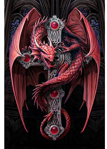 WOWDECOR 5D Diamond Painting Diamant Malerei Painting Bilder, Rot Drachen Kreuz Tiere Full Set Groß DIY Diamant Gemälde Malen Nach Zahlen
