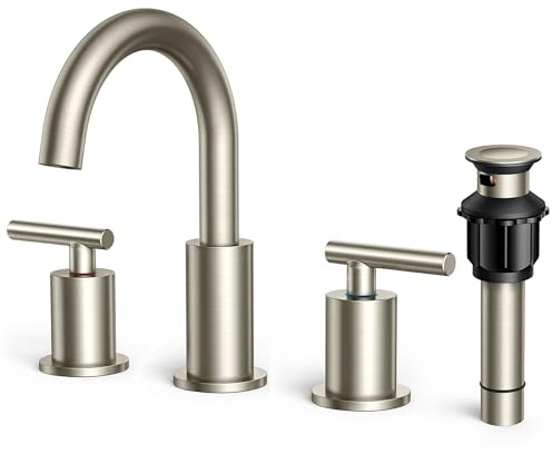 FORIOUS Brushed Nickel Bathroom Faucet 3 Hole Vanity with Metal Pop Up Drain and 24 Supply Lines, 2 Handle 8 Inch Widespread Faucet for Bathroom Sink 3 Hole Brushed Nickel with 360° Swivel Spout