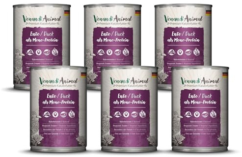 Venandi Animal Våtfoder med anka som monoprotein för katter, spannmålsfritt och naturligt, 6-pack (6 x 400 g)