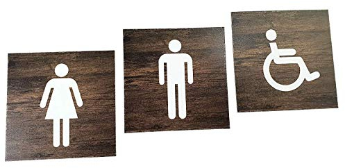 Manschin-Laserdesign WC Schild Aluminium in Holzoptik UV Druck Toilettenschild Toilette Türschild Damen Herren Piktogramm (Eiche Dunkel, Damen & Herren & Behinderten)