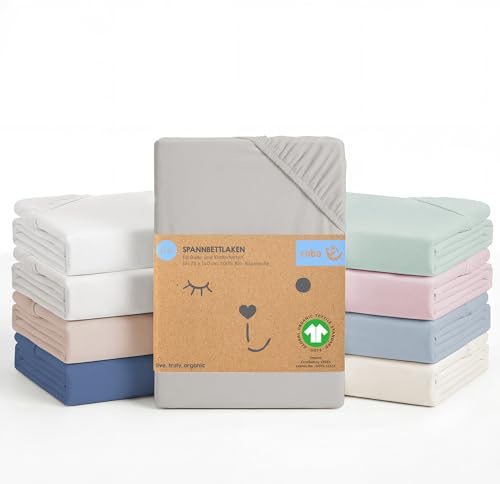 roba Drap Housse Bébé Lil Planet pour Lit 60 x 120 cm à 70 x 140 cm - Jersey Extensible - 100% Coton Bio - Certifié OEKO-TEX® et GOTS - Gris Argenté