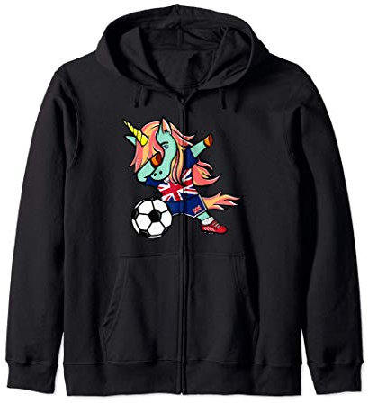 Dabbing Unicorn United Kingdom Football - UK Flag Soccer Zip Hoodie