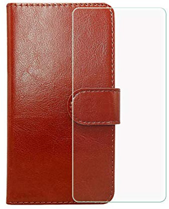 LMLQSZ Handyhülle für Hammer Explorer Pro + Panzerglas, HD Gehärtetes Glas Displayschutzfolie - Leder Flip Wallet Case Schutzhülle Tasche Handytasche für Hammer Explorer Pro - Braun
