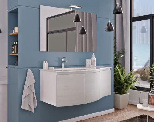 Savini Tartufi Mobile Bagno sospeso Bianco 100cm 3 Ante lavabo Specchio Luce Onda 100