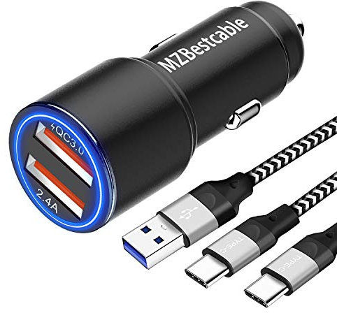 Chargeur Voiture Rapide pour Samsung S20 S21 Plus Ultra FE 5G,A53 A23 A51 A71 A52 A72 A32 A12 A52S,Xiaomi Redmi Note 10 9 11 Pro 8,Mi 11T 12 Lite,30W Allume Cigare Quick Charge 3.0,2M+2M USB C Cable