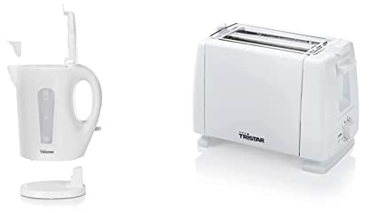 TRISTAR Bouilloire 1.7l - 2200W WK3380 & Br-1009 Grille-pain, 650 W, Métal, 2 fentes, Blanc [Classe d'efficacité énergétique A]
