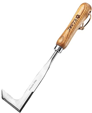 EZARC Fugenkratzer, Unkrautmesser, Fugenreiniger, Unkrautkratzer aus Edelstahl, Fugenkratzer mit Holzgriff aus Eschenholz, zum Entfernen von Unkraut mit besonders langen Wurzeln und schlechter Haftung