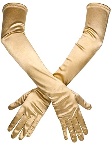 SAVITA Lange Ellbogen Satinhandschuhe, Dehnbar Lange Handschuhe 21 Opernhandschuhe Abend Tanzparty Handschuh für Frauen (Golden)
