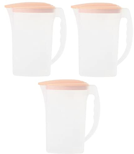 Engelland - 3 x Getränkekrug mit Deckel, Apricot-Transparent, für Saft, Wasser, Eistee, Softdrinks, Kanne, Behälter, Kühlschrankkrug, Multifunktionsbox, 2 Liter, Füllskala, BPA-frei, Kunststoff