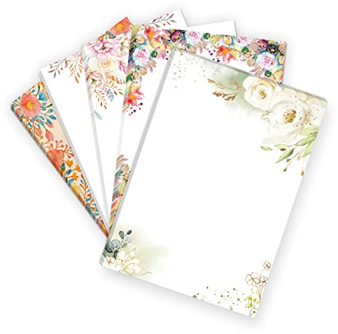 Briefpapier Blumen Design Set | Floraler Premium Mix - 5 Motive (50 Blatt) | Modernes Motivpapier A4 | edles Vintage Design Papier | beidseitig bedruckt | auch zum Basteln | 90 g/m²
