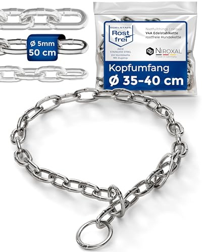 NietFullThings Slip Chain Dog Collar with Pull Stop – Stainless Steel Training Chain – Short Links 5 mm – Head Size 35–40 cm – Total Length 50 cm