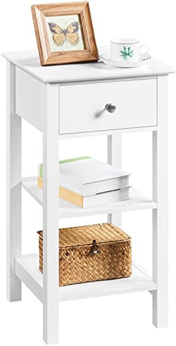 Yaheetech Bedside Table with Drawer and 2 Open Shelves, White