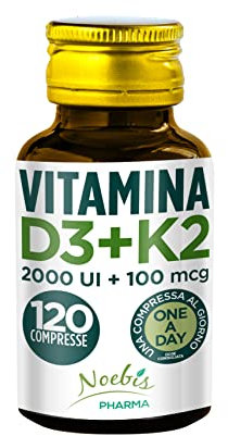 Vitamina D3 K2-120 Compresse Fornitura per 4 Mesi - Vitamin D3 2000 UI + 100 µg Vitamina K Supporto per Ossa Denti Muscoli Articolazioni Sistema Immunitario - Vit D3 e Vitamina K2 Menachinone MK7