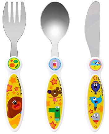 Hey Duggee Kids 3 Piece Cutlery Set – Includes Knife, Fork and Spoon | Child-Friendly Stainless Steel Flatware Set, BPA-free, food-Safe Material Children's Travel Cutlery Set | Non-Slip & Reusable