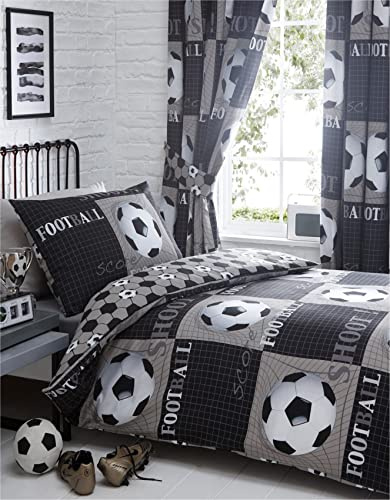 Homespace Direct Back Of The Net Kids Duvet Cover Set Children Reversible Easy Care Football/Soccer Bedding Shoot and Score Bed Linen with Pillowcases - Single