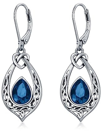 Keltischer Knoten London Blau Ohrringe 925 Sterling Silber Irischen Leverback Baumelnde Ohrhänger mit Kristall
