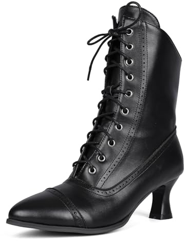 LanreyTaley Victorian Boots for Women Vintage Granny Boots Renaissance Ankle Boots Low Heel Lace Up Booties with Zipper Black Size 39
