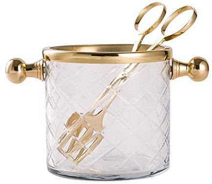 BTZHY Eiseimer,Eiswürfelkühler aus Messing mit Zange, Glas mit Tragegriff, isolierter Vielseitigkeitskristall/Transparent/20 * 12,2 * 12,7 cm
