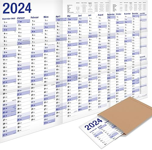 Yohmoe® XXL Jahresplaner 2024 Wandkalender (98 x 68 cm) GEFALZT in Poster Größe. Querformat, gefaltet - Wandplaner, Jahreskalender, Plakatkalender. 1 Stück