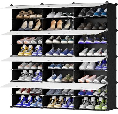 JOISCOPE Schuhregal,Tragbare Schuhaufbe wahrungsregal, DIY Kunststoff Staubdichtes Schuhschrank, Schuh-Organizer Für Flur, Schlafzimmer Wohnzimmer, Eingang, Schwarz und Weiß, 3 * 8