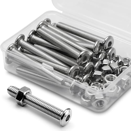 (20 Sätze) M6 x 50mm Innensechskantschrauben und Muttern Set 304 Edelstahl Flachkopf Möbel-Anschluss Schrauben