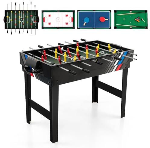 Maxmass 4 in 1 Multi Games Table Set, Mini Tabletop Combo Table with Football, Air Hockey, Billiards and Table Tennis, Wooden Sports Game Table for Party Family Gatherings