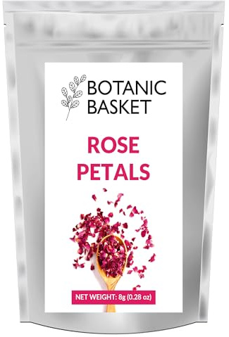 Botanic Basket Edible Rose Petals 8 grams, Non GMO, Natural, Perfect for Tea, Cocktail Flowers, Mocktail, Decorations, Confetti, Soap Making