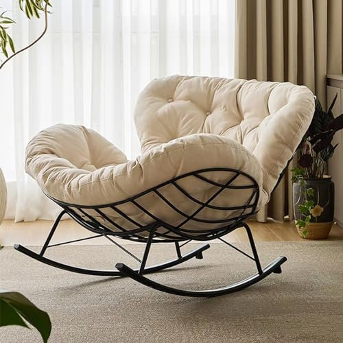 NRNQMTFZ Moderner Schaukelstuhl,Schaukelstuhl Wohnzimmer - Relaxsessel,bequemes Sitz& Rckenpolster,Stillsessel,für Veranda, Garten, Rasen, Terrasse, Pool(Light Gray)